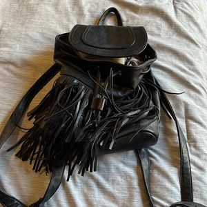 Fringed black backpack